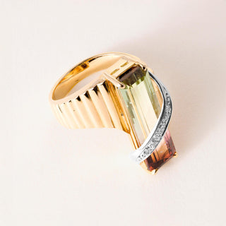 Vintage 18K/ Plat Gold Watermelon Tourmaline and Diamond Ring