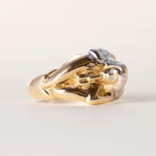 Vintage 14K Two Tone Gold Diamond Nudist Erotic Ring