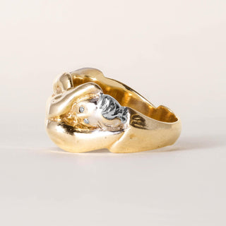 Vintage 14K Two Tone Gold Diamond Nudist Erotic Ring