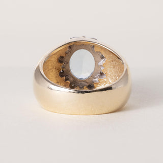 Vintage 14K Gold 2.50 Carat Aquamarine Oval and Diamond Wide Band Ring