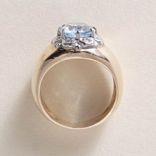 Vintage 14K Gold 2.50 Carat Aquamarine Oval and Diamond Wide Band Ring