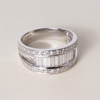 Platinum 1 Carat Baguette and Round Brilliant Diamond Three Row Band