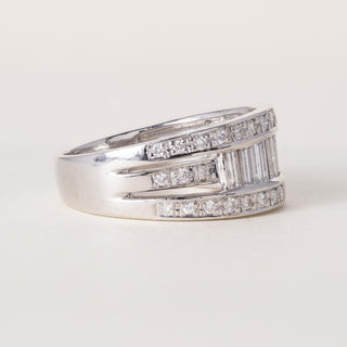 Platinum 1 Carat Baguette and Round Brilliant Diamond Three Row Band