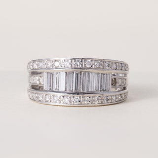 Platinum 1 Carat Baguette and Round Brilliant Diamond Three Row Band