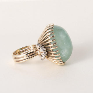 Vintage 14K Gold 35 Carat Emerald Cabochon and Diamond Dome Cocktail Ring