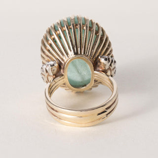Vintage 14K Gold 35 Carat Emerald Cabochon and Diamond Dome Cocktail Ring