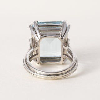 Vintage 18K Gold 12 Carat Emerald Cut Aquamarine Ring