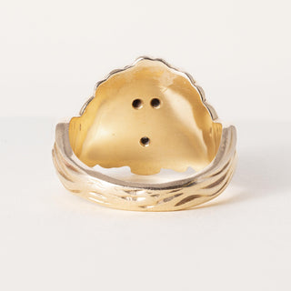 Vintage 14K Gold Roaring Lion Head Diamond Statement Ring