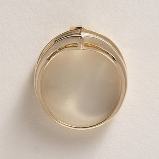 18K Gold Emerald Pear Shape and Diamond Channel Set Ring Band