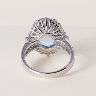 Vintage Platinum 6.47 Carat Oval Cut Aquamarine and Diamond Ring