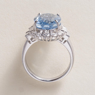 Vintage Platinum 6.47 Carat Oval Cut Aquamarine and Diamond Ring