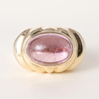 Vintage 14K Gold 12 Carat Pink Tourmaline Cabochon Ring