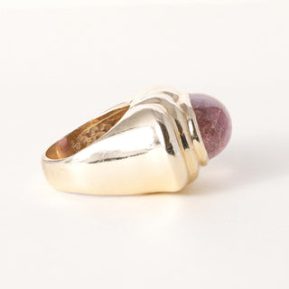 Vintage 14K Gold 12 Carat Pink Tourmaline Cabochon Ring