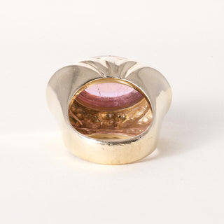 Vintage 14K Gold 12 Carat Pink Tourmaline Cabochon Ring