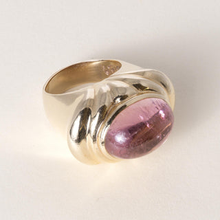 Vintage 14K Gold 12 Carat Pink Tourmaline Cabochon Ring