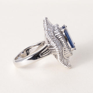 Vintage Plat 4.19 Carat Elongated Oval Sapphire and Diamond Ballerina Ring GIA