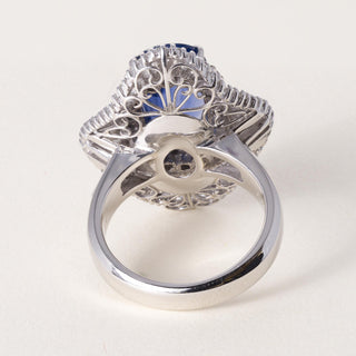 Vintage Plat 4.19 Carat Elongated Oval Sapphire and Diamond Ballerina Ring GIA