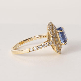 18K Gold 2.01 Carat Sapphire Oval and Diamond Floral Halo Ring