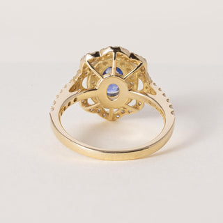 18K Gold 2.01 Carat Sapphire Oval and Diamond Floral Halo Ring