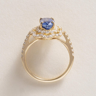 18K Gold 2.01 Carat Sapphire Oval and Diamond Floral Halo Ring