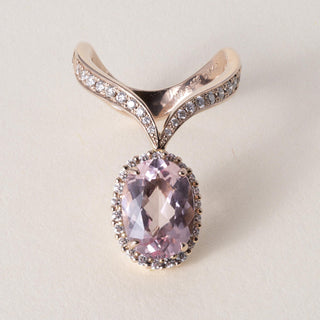 18K Rose Gold Morganite Oval Cut and Pave Diamond Ring