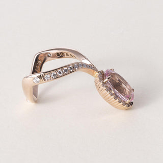 18K Rose Gold Morganite Oval Cut and Pave Diamond Ring