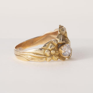 Art Nouveau 14K Diamond Lady Nymph Floral Ring