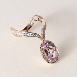18K Rose Gold Morganite Oval Cut and Pave Diamond Ring