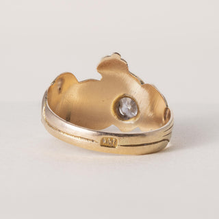 Art Nouveau 14K Diamond Lady Nymph Floral Ring