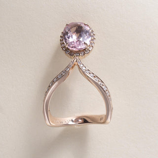 18K Rose Gold Morganite Oval Cut and Pave Diamond Ring