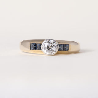Antique 14K Gold 0.50 Carat Old European Cut Diamond and Sapphire Band