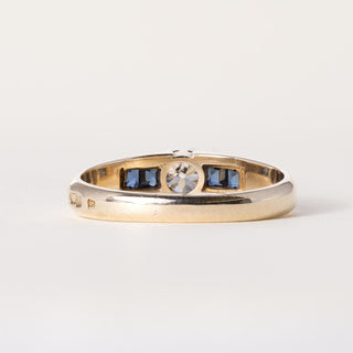 Antique 14K Gold 0.50 Carat Old European Cut Diamond and Sapphire Band