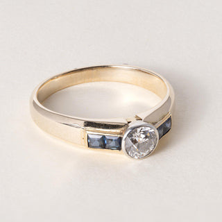 Antique 14K Gold 0.50 Carat Old European Cut Diamond and Sapphire Band