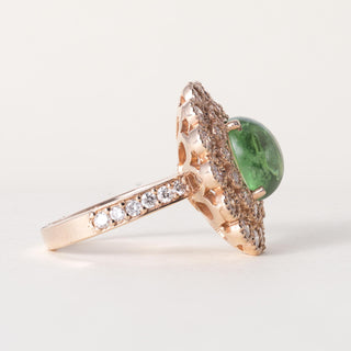 14K Rose Gold 3.95ct Tsavorite Cabochon Diamond Floral Ring