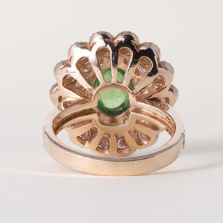 14K Rose Gold 3.95ct Tsavorite Cabochon Diamond Floral Ring