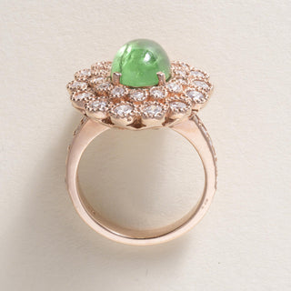 14K Rose Gold 3.95ct Tsavorite Cabochon Diamond Floral Ring