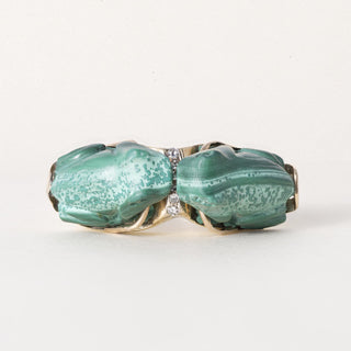 Vintage 14K Malachite and Diamond Kissing Frogs Artisan Ring