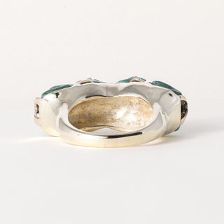 Vintage 14K Malachite and Diamond Kissing Frogs Artisan Ring