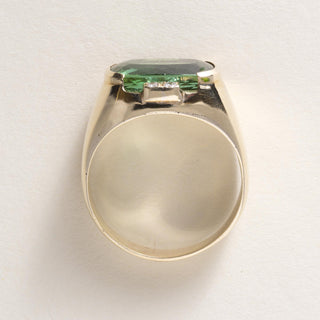 Vintage 18K Gold Green Tourmaline Elongated Cushion and Diamond Ring