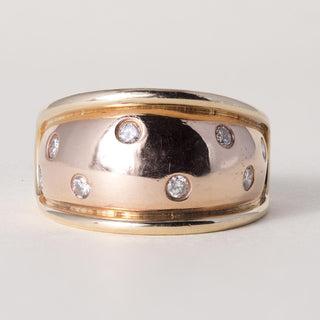 Vintage 14K Rose Gold Flush Diamond Wide Gold Ring Band