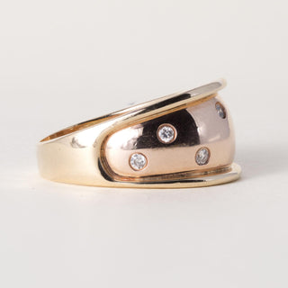 Vintage 14K Rose Gold Flush Diamond Wide Gold Ring Band