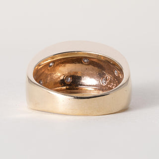 Vintage 14K Rose Gold Flush Diamond Wide Gold Ring Band