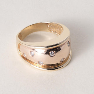 Vintage 14K Rose Gold Flush Diamond Wide Gold Ring Band