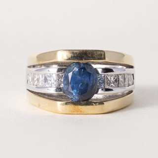 Vintage 14K Gold1.35 Carat Montana Sapphire and Princess Cut Diamond Ring
