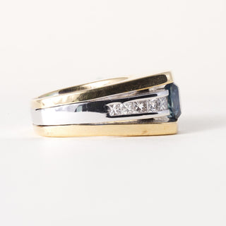 Vintage 14K Gold1.35 Carat Montana Sapphire and Princess Cut Diamond Ring