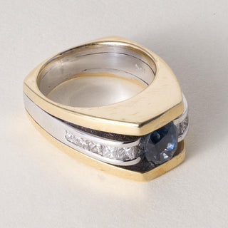 Vintage 14K Gold1.35 Carat Montana Sapphire and Princess Cut Diamond Ring