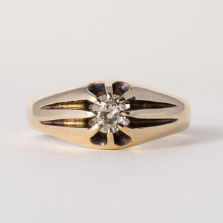 Victorian 18K Gold 0.50 Carat Old Mine Cut Cushion Diamond Belcher Ring