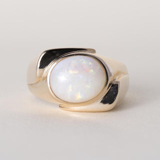 Vintage 10K Yellow Gold 3 Carat Australian Opal Bezel Set Ring