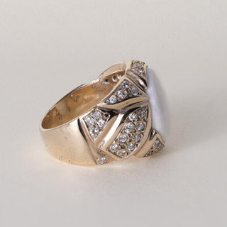 Vintage 14K Gold Opal Bezel Set and Diamond Pave Ring
