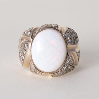Vintage 14K Gold Opal Bezel Set and Diamond Pave Ring